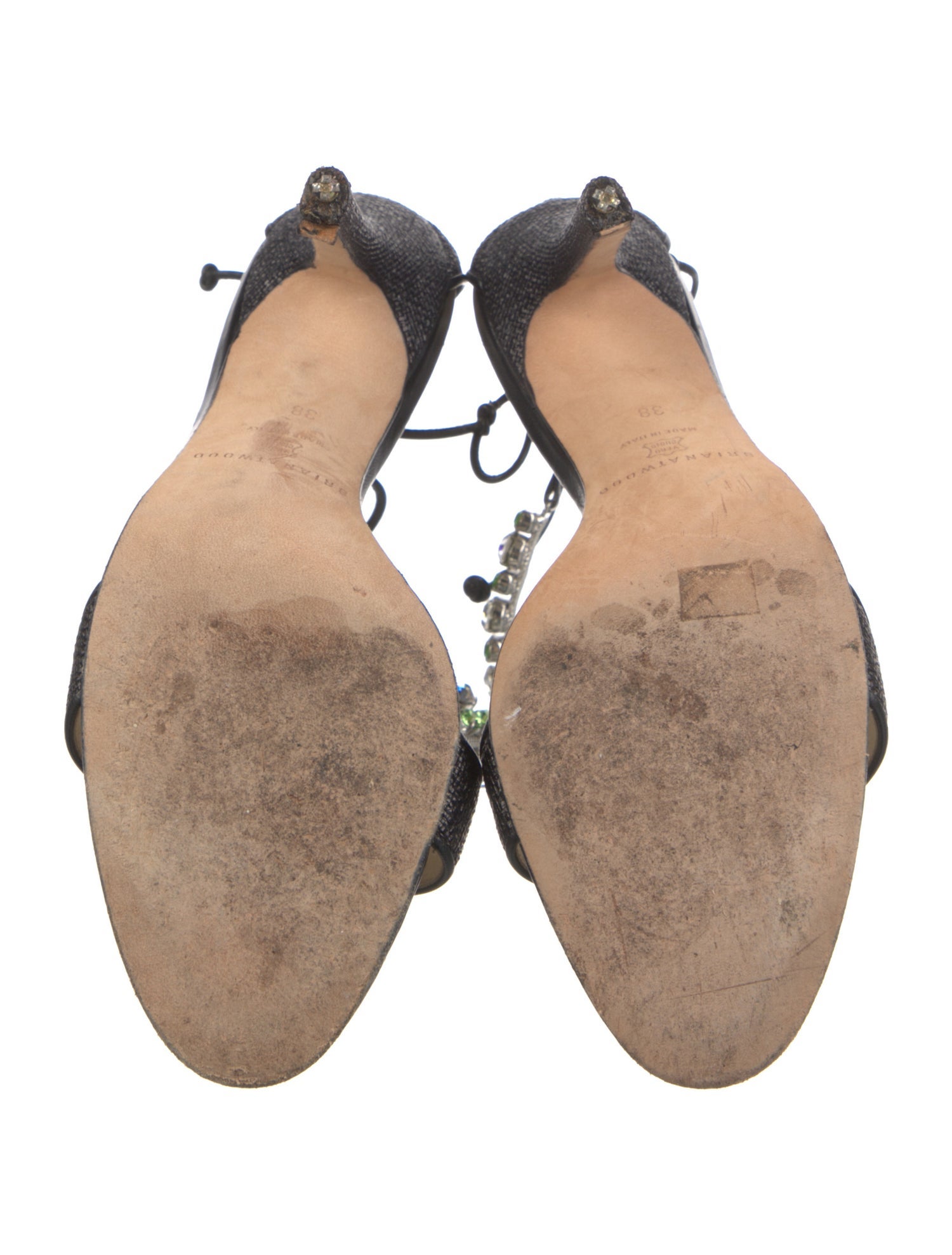 Brian Atwood Leather Crystal Embellishments Sandals